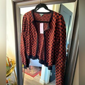 NWT!! Wild Fable Coffee Checkered Button-Front Cropped Cardigan - Size XXL
